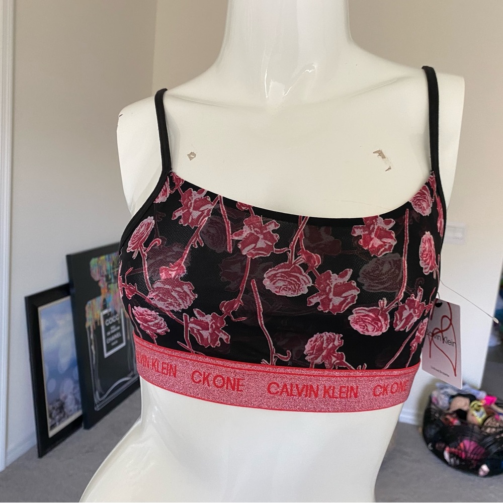 CALVIN KLEIN FLORAL UNLINED BRALETTE BRA SIZE S MSRP $28.00 NWT